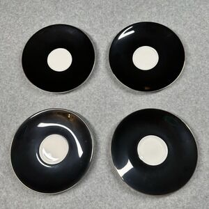 Wedgwood Barbara Barry Curtain Call‎ Black Gold Cappuccino Saucers 6.5 in Set 4